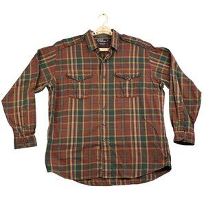 VTG Y2K Polo Ralph Lauren Mens L Shirt Flannel Classic Military Plaid Button Up